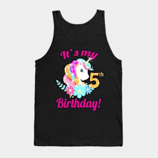 Kids Its My 5Th Birthday Unicorn 5 Year Old Girls Outfit Tank Top